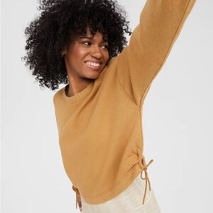 Aerie offline NWT XS (S M) Tan washed out crop tie sides oversized sweatshirt